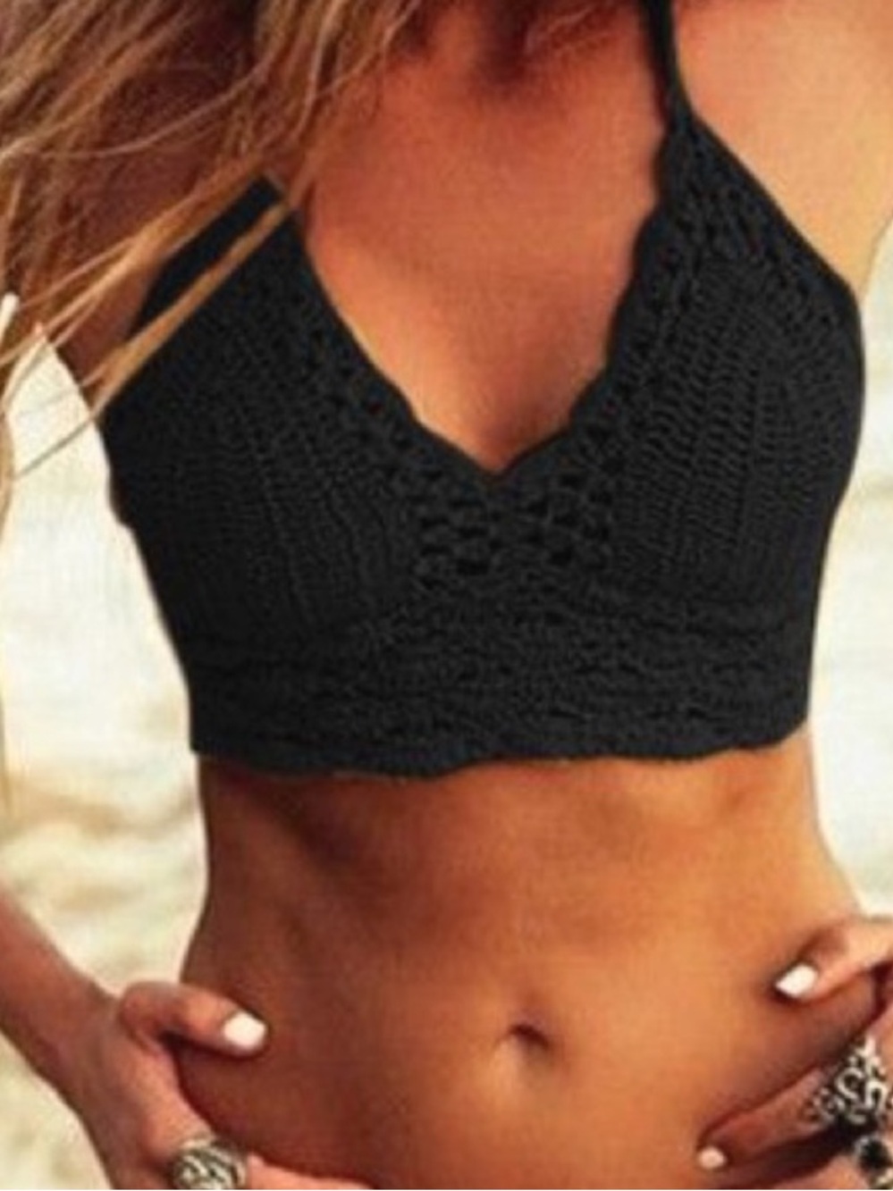 NWT Handmade Crochet Festival Halter Bralette - Black, one size - Picture 2 of 6